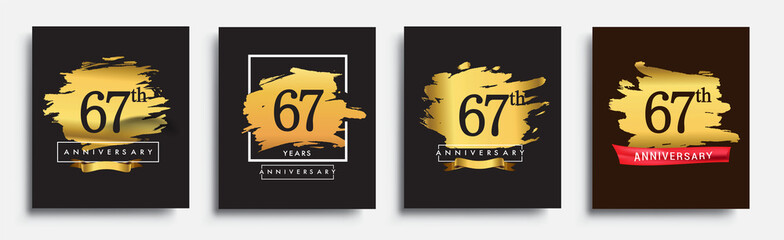 Set of Anniversary logo, 67th anniversary template design on golden brush background, vector design for greeting card and invitation card, Birthday celebration