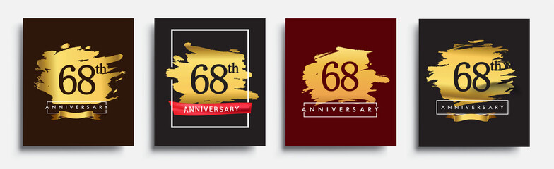 Set of Anniversary logo, 68th anniversary template design on golden brush background, vector design for greeting card and invitation card, Birthday celebration
