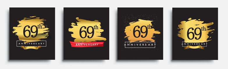 Set of Anniversary logo, 69th anniversary template design on golden brush background, vector design for greeting card and invitation card, Birthday celebration