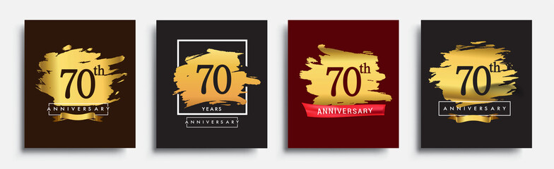 Set of Anniversary logo, 70th anniversary template design on golden brush background, vector design for greeting card and invitation card, Birthday celebration