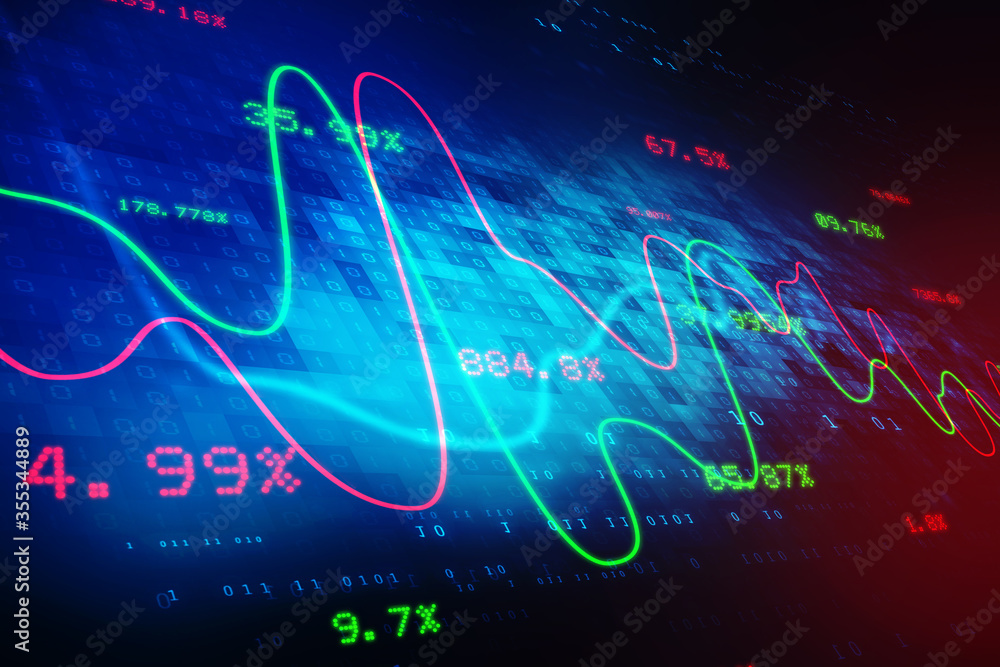 Poster business line graph and numbers on abstract business background. background filled with dark and lig