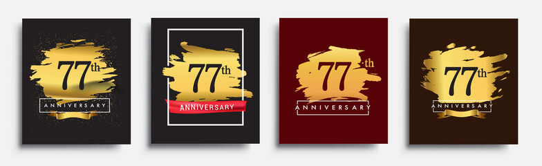 Set of Anniversary logo, 77th anniversary template design on golden brush background, vector design for greeting card and invitation card, Birthday celebration