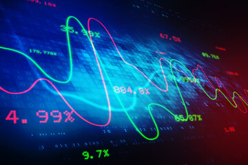 Business line graph and numbers on abstract business background. Background filled with dark and light boxes representing the chart. Abstract business background.