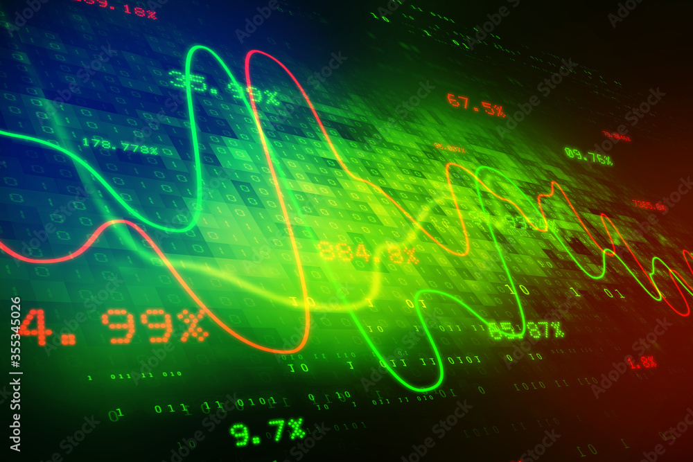 Poster business line graph and numbers on abstract business background. background filled with dark and lig