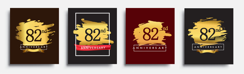 Set of Anniversary logo, 82nd anniversary template design on golden brush background, vector design for greeting card and invitation card, Birthday celebration