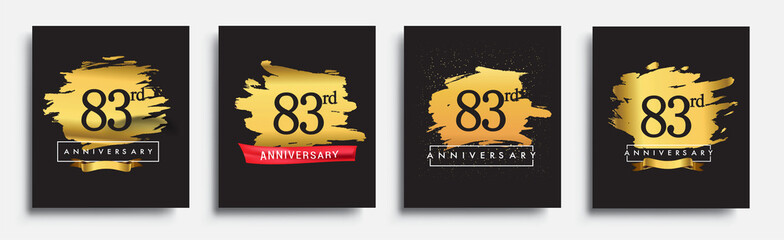 Set of Anniversary logo, 83rd anniversary template design on golden brush background, vector design for greeting card and invitation card, Birthday celebration