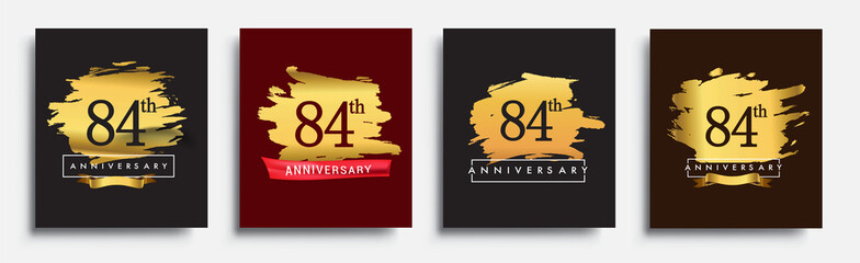 Set of Anniversary logo, 84th anniversary template design on golden brush background, vector design for greeting card and invitation card, Birthday celebration