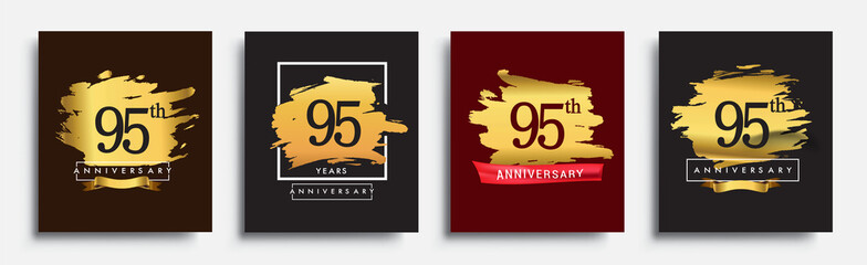 Set of Anniversary logo, 95th anniversary template design on golden brush background, vector design for greeting card and invitation card, Birthday celebration