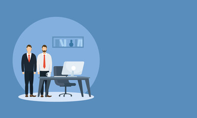 Businessmen and desk with computer vector design