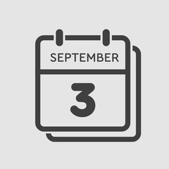 Calendar icon day 3 September, template date days