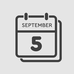 Calendar icon day 5 September, template date days