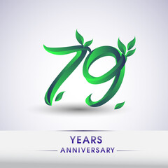 79th years anniversary celebration logotype with leaf and green colored. Vector design for greeting card and invitation card on white background.