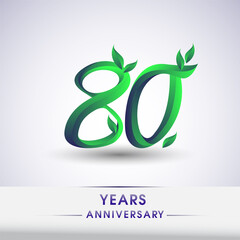 80th years anniversary celebration logotype with leaf and green colored. Vector design for greeting card and invitation card on white background.