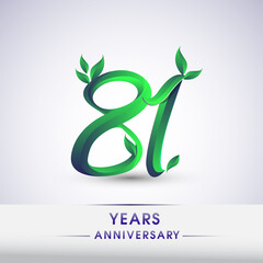81st years anniversary celebration logotype with leaf and green colored. Vector design for greeting card and invitation card on white background.