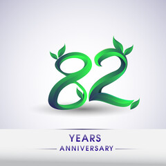 82nd years anniversary celebration logotype with leaf and green colored. Vector design for greeting card and invitation card on white background.