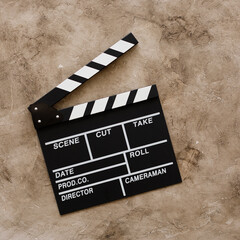 Filmmaking concept. Movie Clapperboard. Cinema begins with movie clappers. Movie clapper board on a...