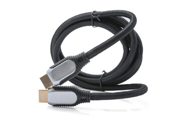 HDMI Cable, High Definition Multimedia Interface cable on a white background, including clipping path. Studio shoot.