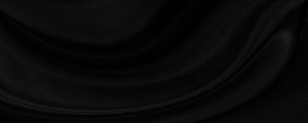 Black gray satin dark fabric texture luxurious shiny that is abstract silk cloth background with patterns soft waves blur beautiful.