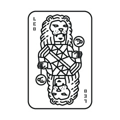 Zodiac  mythology Leo Line art vector illustration in palying game card style
