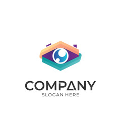 Logo vector of photo camera lens. Simple logo style.
