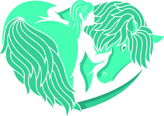 Woman hug the horse for psycal logo vector design illustration