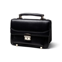 Black leather men's document bag isolated on white background.