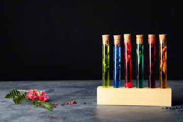 Different potions on alchemist's table
