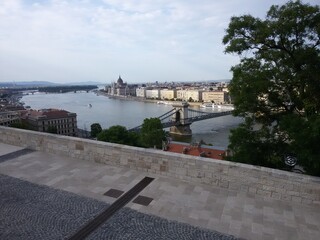 Fototapeta na wymiar View of the river Danube river in Budapest from a hill