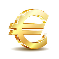Gold sign euro currency. Vector illustration isolated on white