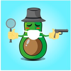 Cute half avocado detective cartoon character design