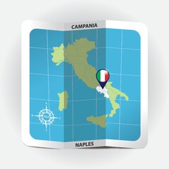 Map pointer indicating campania on italy map