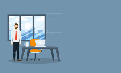 Businessman avatar with laptop on desk vector design