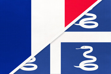 France and Martinique, symbol of national flags from textile. Championship between two countries.