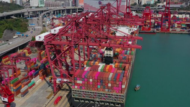  Drone fly over Hong Kong container terminal