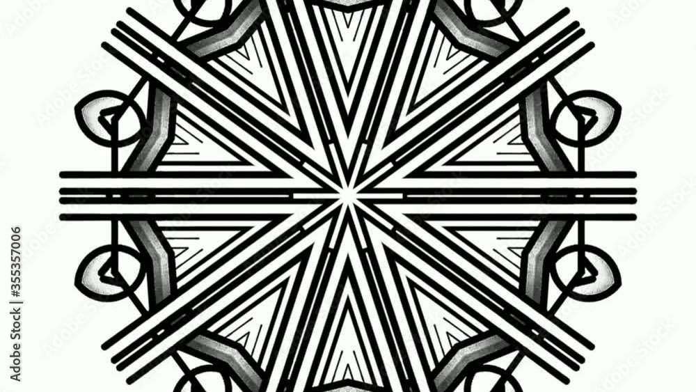 Poster kaleidoscope effect emerging from the center of the image with dark lines on a white background.