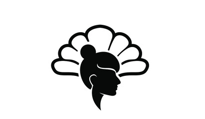 Pearl beauty face silhouette black white logo icon design