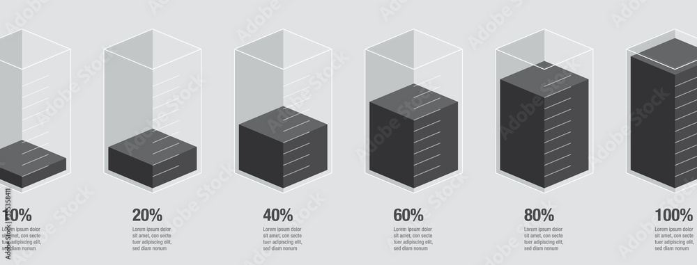 Poster black liquid histogram glass bars display. 10% 20% 40% 60% 80% 100% numbers text. flat design illust