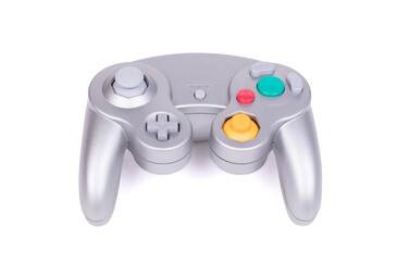 Grey wireless video game joystick console controller