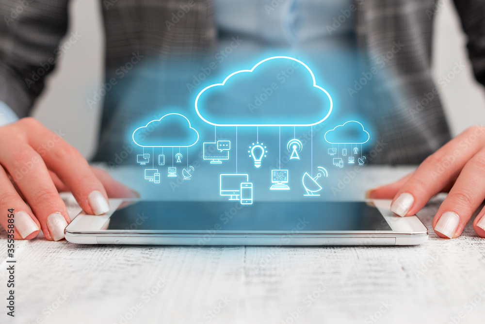 Poster futuristic big data cloud computing diagram network storage technology