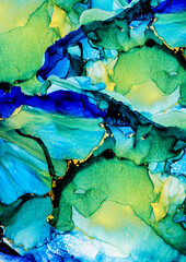 Luxurious ink bouquet nature. Art&Gold. Very beautiful transparent creativity. Abstract artwork. Ink colors are amazingly bright, luminous, translucent, free-flowing. Masterpiece of designing art.