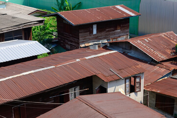 Top view of old zinc roof rust background in Thailand