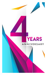 4th years anniversary logo, vector design birthday celebration with colorful geometric isolated on white background.