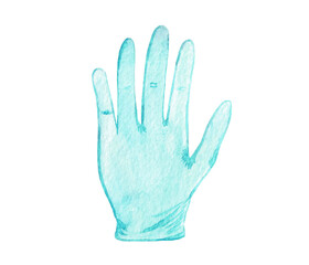 Obraz premium Watercolor hand painted medical glove in light blue color