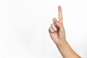 Index finger pointing up. A gesture of growing statistics and increased attention.