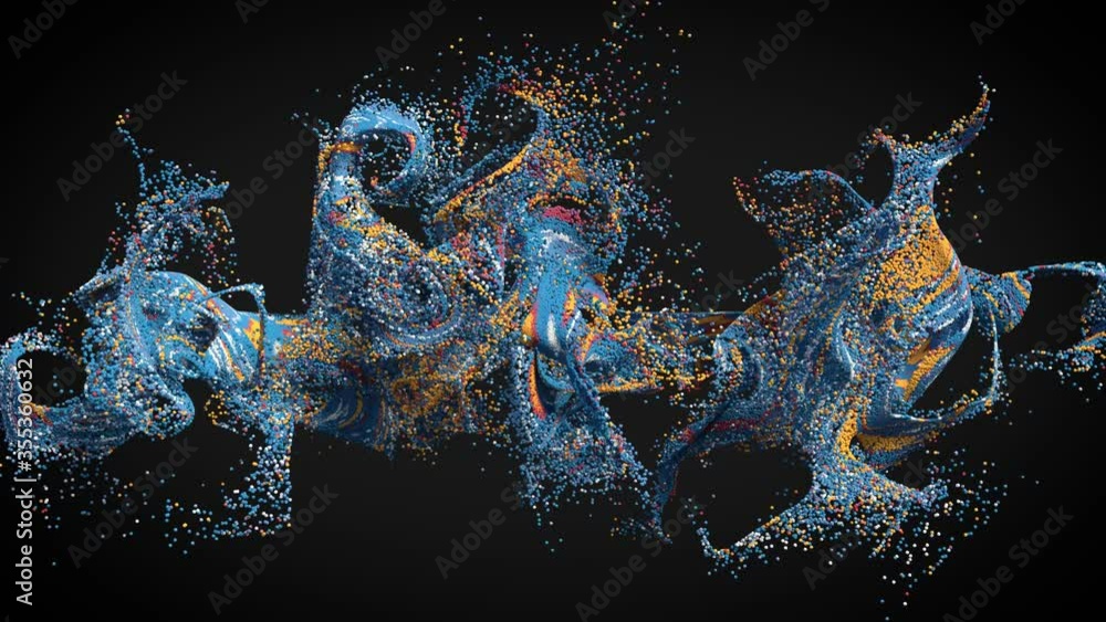 Poster 3d render of curling mass of particles. luma mask for isolation. loop animation.