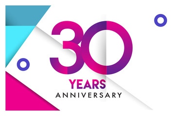 Obraz premium 30th years anniversary logo, vector design birthday celebration with colorful geometric isolated on white background.