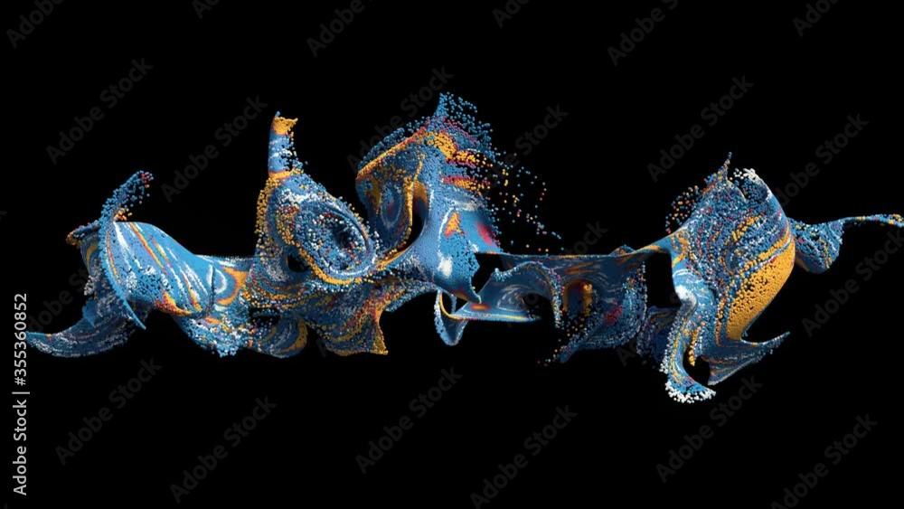 Poster 3d render of curling mass of particles. luma mask for isolation.