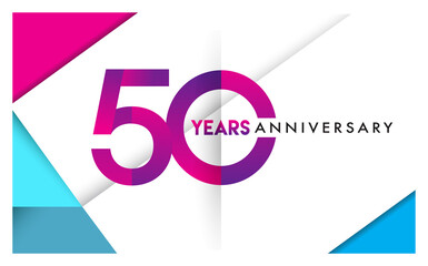50th years anniversary logo, vector design birthday celebration with colorful geometric isolated on white background.