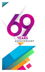 69th years anniversary logo, vector design birthday celebration with colorful geometric isolated on white background.