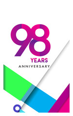 98th years anniversary logo, vector design birthday celebration with colorful geometric isolated on white background.